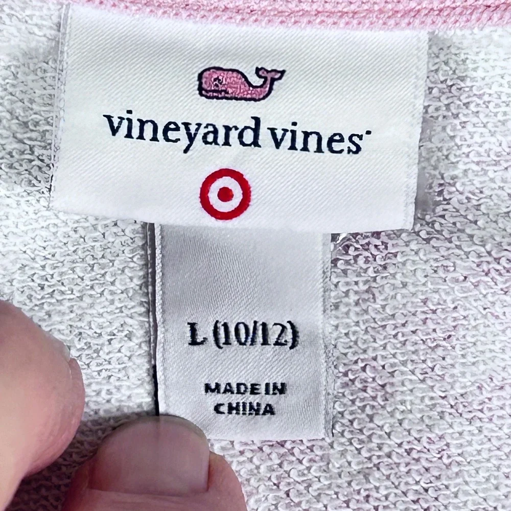 Vineyard Vines Pullover Girls L 10/12 Pink Patchwork Whale Print Quarter Zip Top